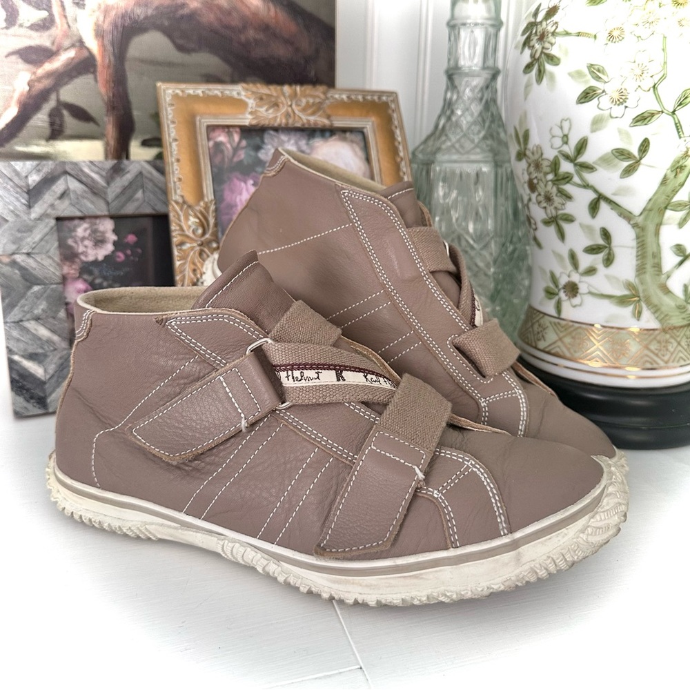 Karl Helmut X Helmut Lang Taupe Brown Leather Strap High-Top Sneakers